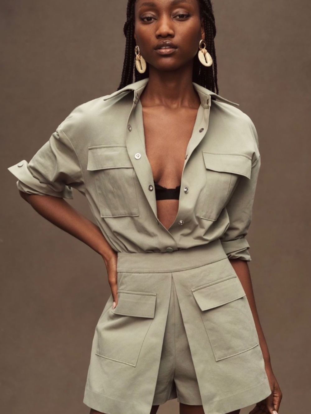 Mare Mare Long Sleeve Utility Romper - Anthropologie